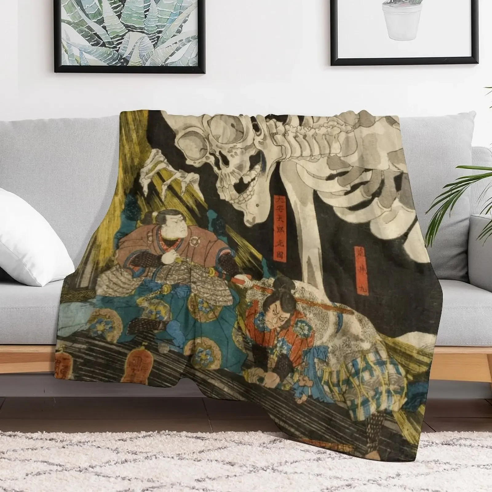 Mitsukuni Defying the Skeleton Spectre Invoked by Princess Takiyasha - Utagawa Kuniyoshi Throw Blanket funny gift Blankets