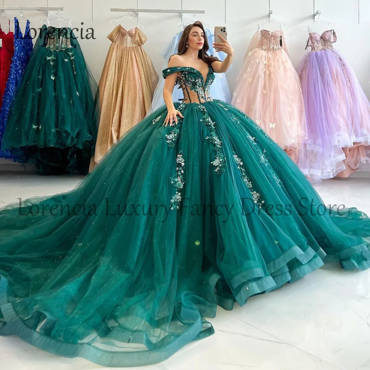 

Mexican 2024 Quinceanera Dress Ball Gown 3D Floral Off The Shoulder Applique Beading Corset Sweet 16 Vestidos De 15 Años