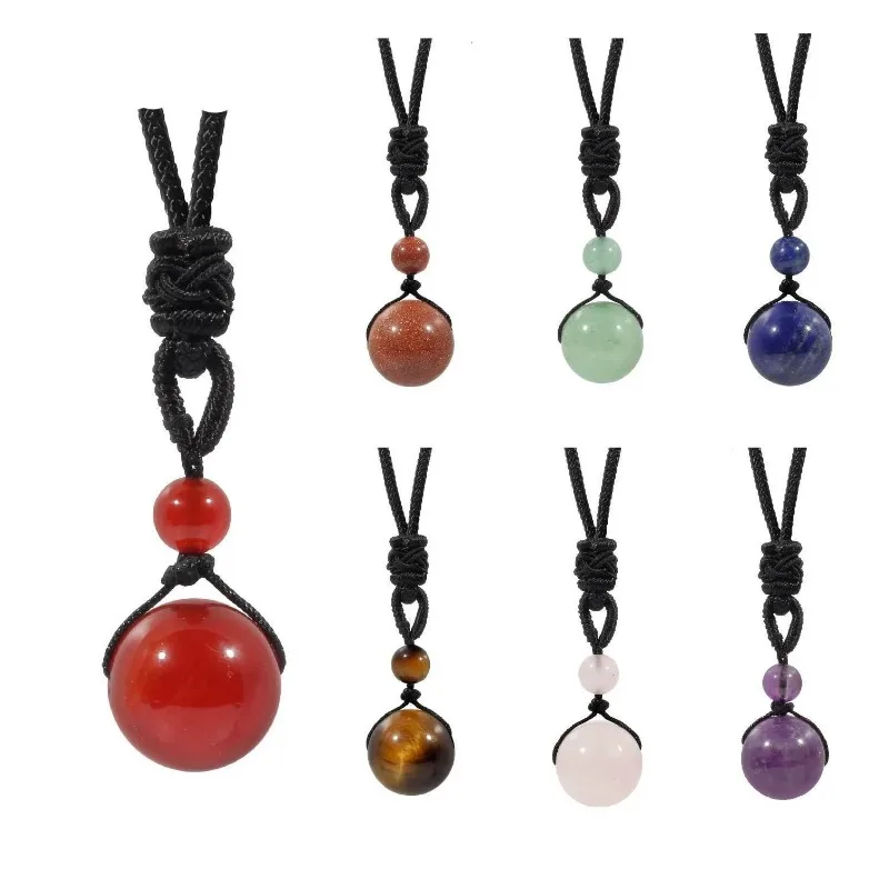 1 Piece Crystal Reiki Semi-precious Stone Natural Crystal Quartz Lucky Bead Round Ball Healing Energy Charms Pendants Necklace