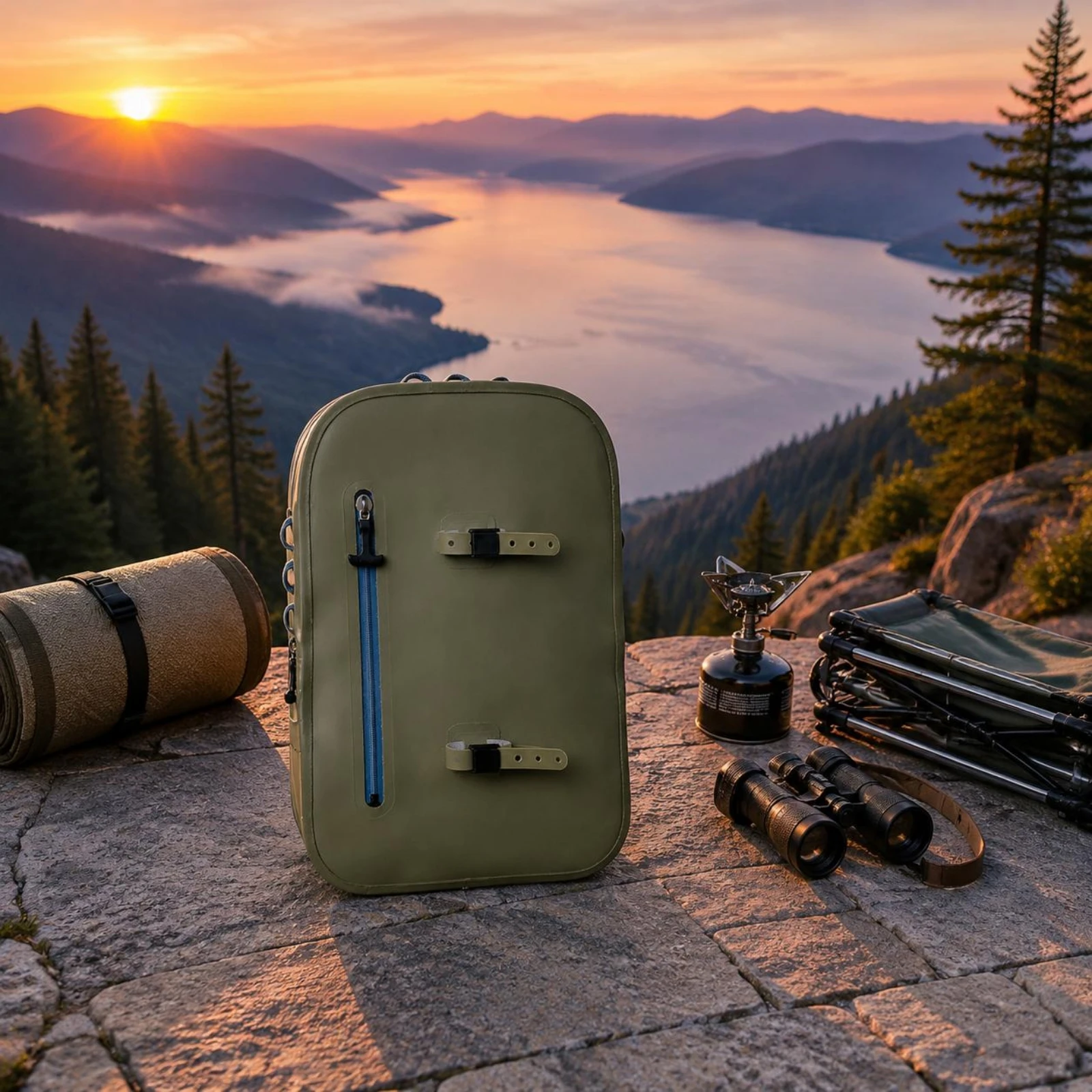 

Rod Holder Backpack Breathable Back Padding Fishing Backpack Rod Carry Bag Lightweight Outdoor Storage Roll-Top Design