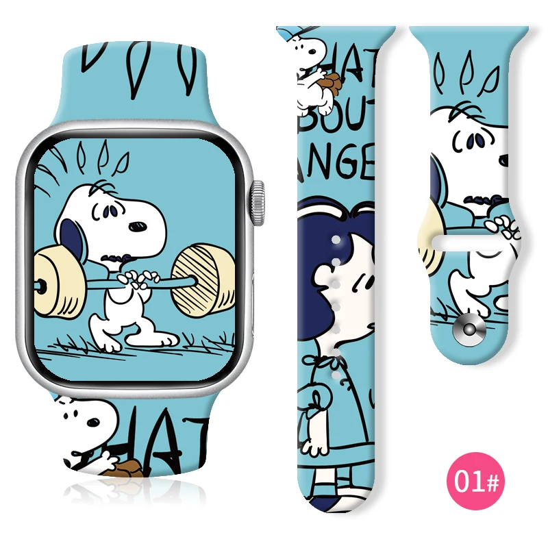 

MINISO Snoopy series printed Strap for Apple Watch 11 10 9 8 7 Silicone Band Replaceable Bracelet for iWatch 46mm 44mm 42mm 38mm