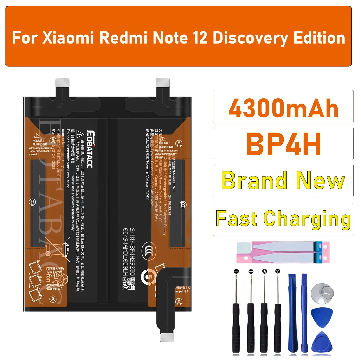 

100% New Original Battery BP4H for Xiaomi Redmi Note 12 Battery + Free Tools