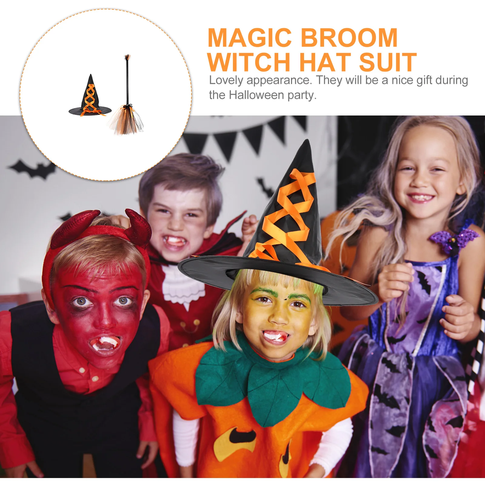1세트 할로윈 마녀 모자 빗자루 세트 여성 소녀 코스튬 파티 액세서리 코스프레 소품 무대 공연 장식 축제