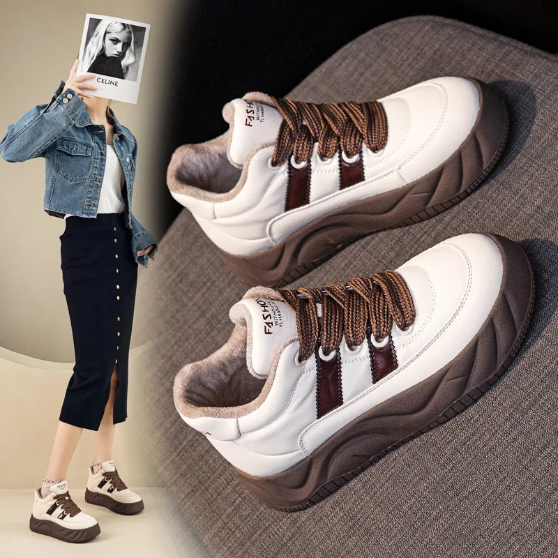 Thick soled bread shoes for women 2026 with plush and thick cotton shoes board shoes for women