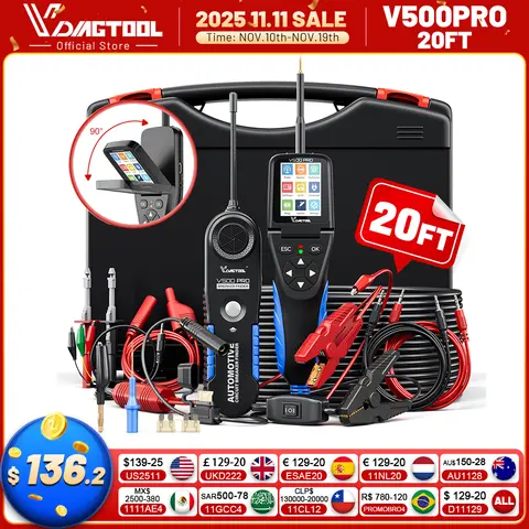 VDIAGTOOL V500PRO 자동차 회로 테스터 9V-30V 자동차 전원 회로 프로브 테스터 자동차 전기 진단 도구 (20피트 케이블 포함)