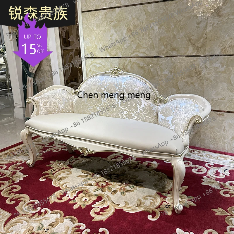 

01A French court bedside stool neoclassical solid wood carving flower living room sofa stool bedroom bedside stool