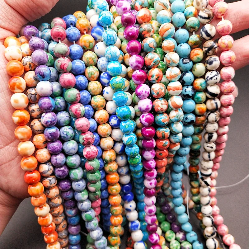 

1 Strand 35cm Round 4mm 6mm 8mm 10mm 12mm Natural Stone With Dyed Colors Beads For Jewelry Making DIY Bracelet Findings