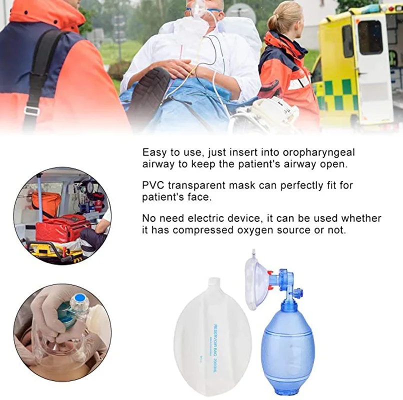 Manual de primeros auxilios de PVC para adultos/niños, bolsas de Ambu de reanimación, bolsa de depósito de 2000ml/1600ml, herramienta de rescate de autoayuda de emergencia