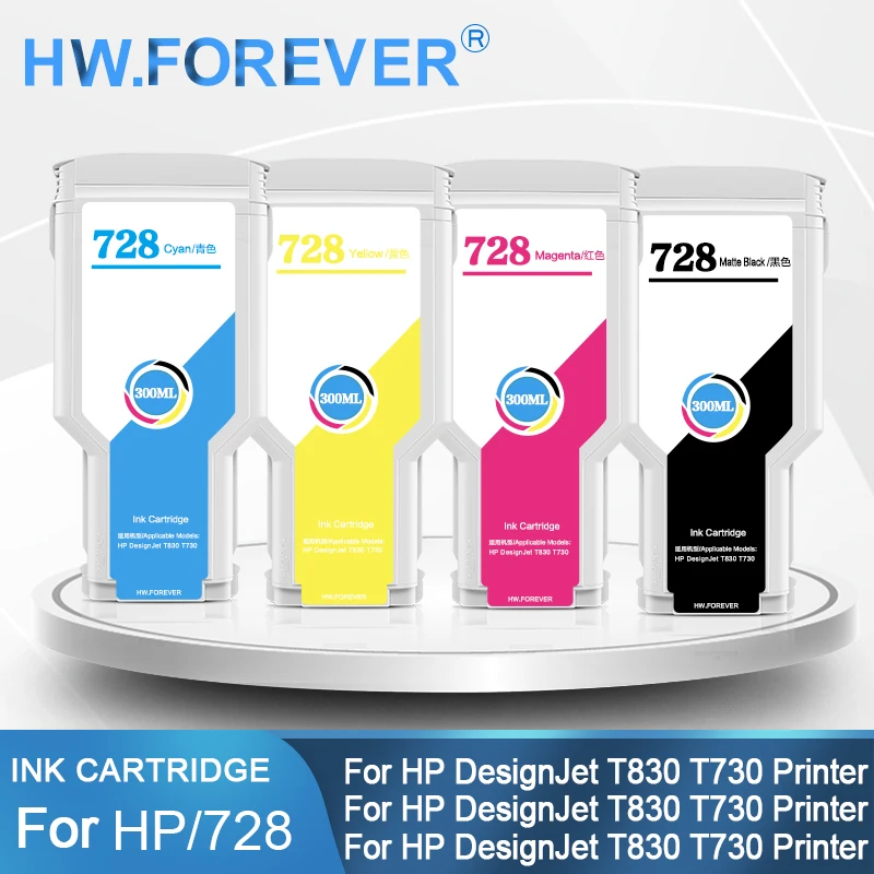 HW.FOREVER For hp 728 728XL Compatible Ink Cartridge For HP Designjet T730 T830 With Full Ink F9]68A F9]67A F9j66A Vivid Color