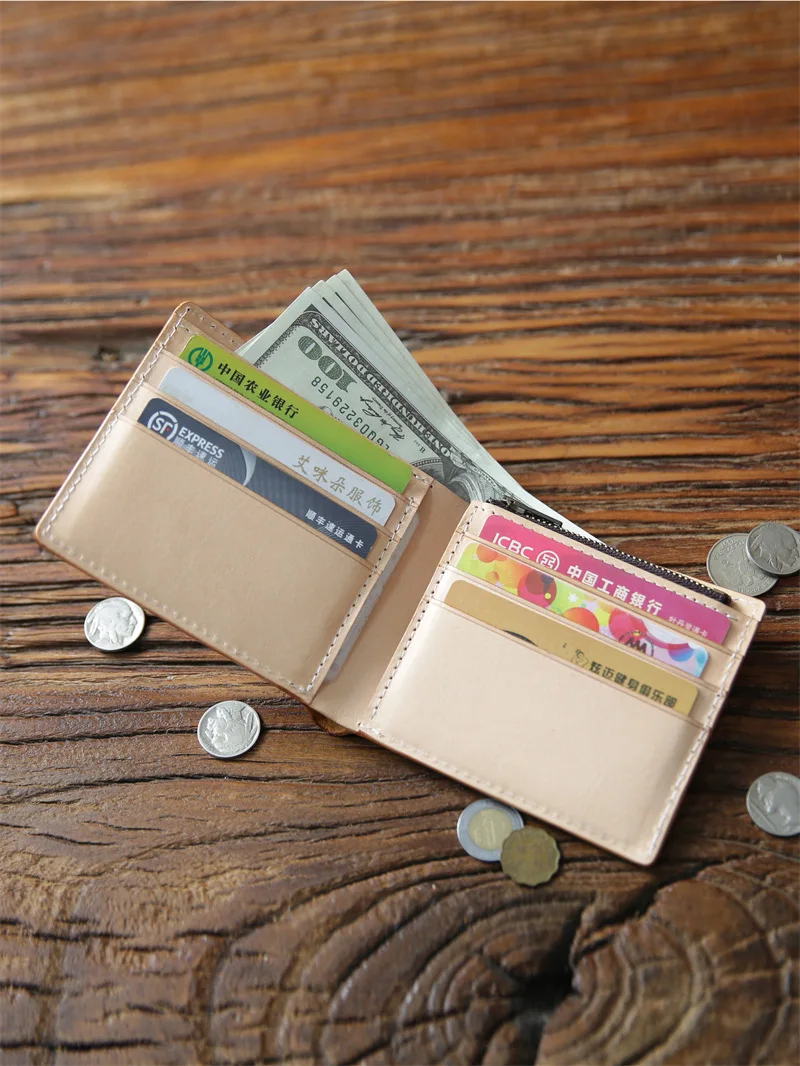 handcrafted-vegetable-tanned-leather-wallet-men's-short-style-genuine-top-layer-cowhide-zipper-money-clip-trendy-youth-crossbody