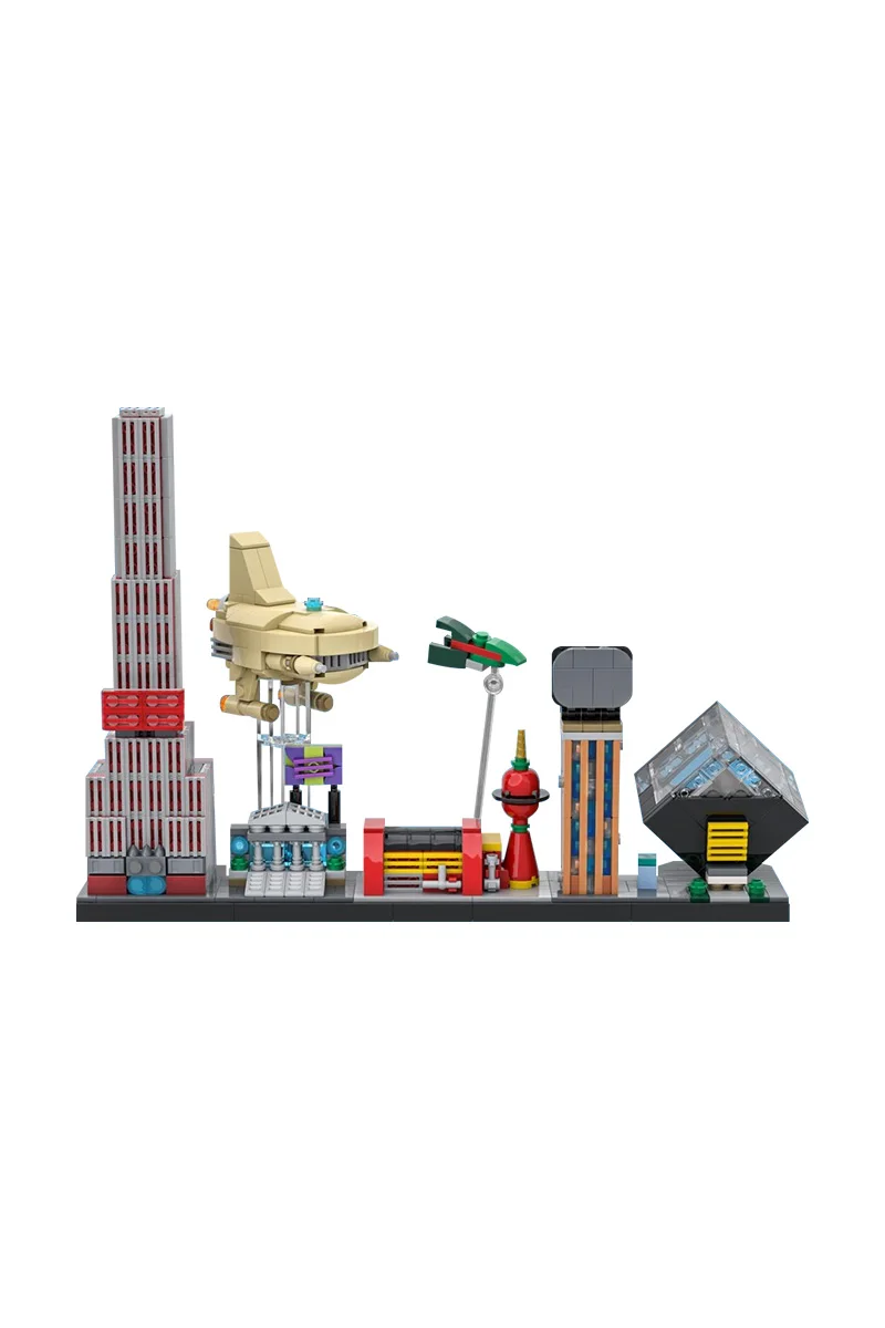 MOC-85403 Futurama Animação Skyline Modelo Blocos de Construção Futurama Skyline Cidade Street View Arquitetura Tijolos Brinquedos Crianças Presentes