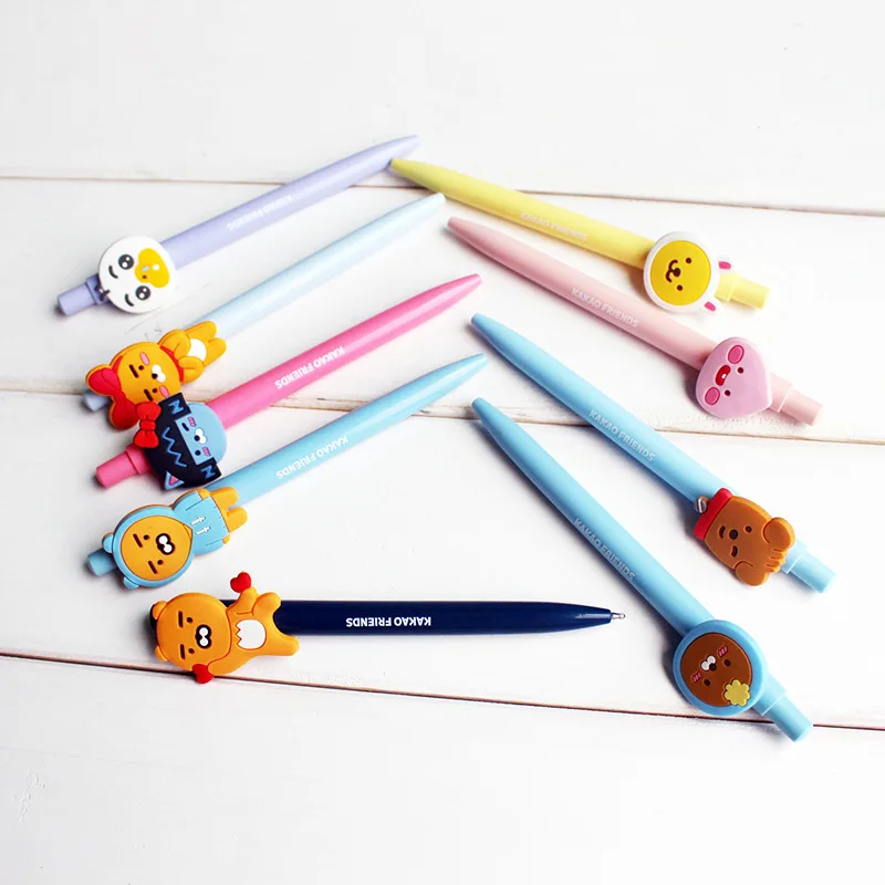 30pcs  Korean cartoon button pen neutral oil pen maiden heart cute signature pen student exam writing pen press water pen