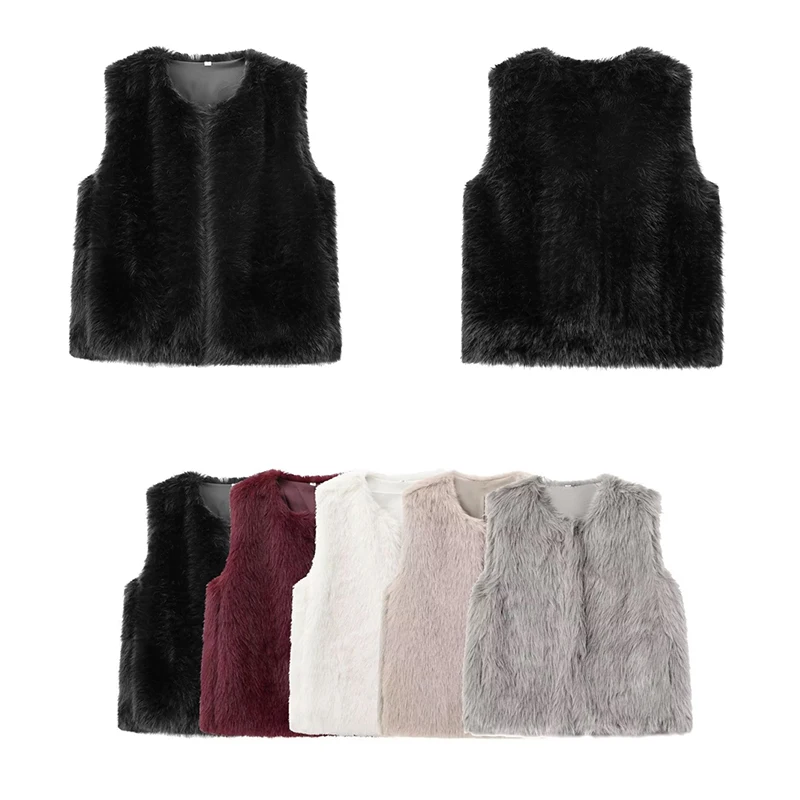 Guobioziy Women's Slim-Fit Faux Fur Vest 2026 Fall/Winter New Arrival French Casual Fashion Daily Tassel Elite Street Rock Style
