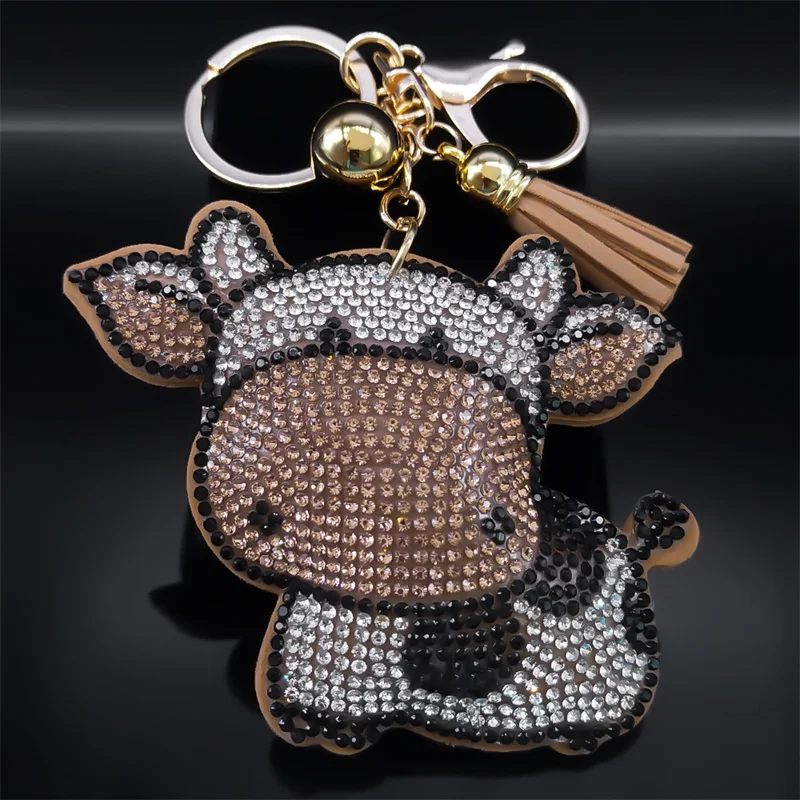 Cute Cow Keychains for Women Men Rhinestone Gold Color Metal Keyring Cattle Bag Pendant Accessories Jewelry llavero K9804S01