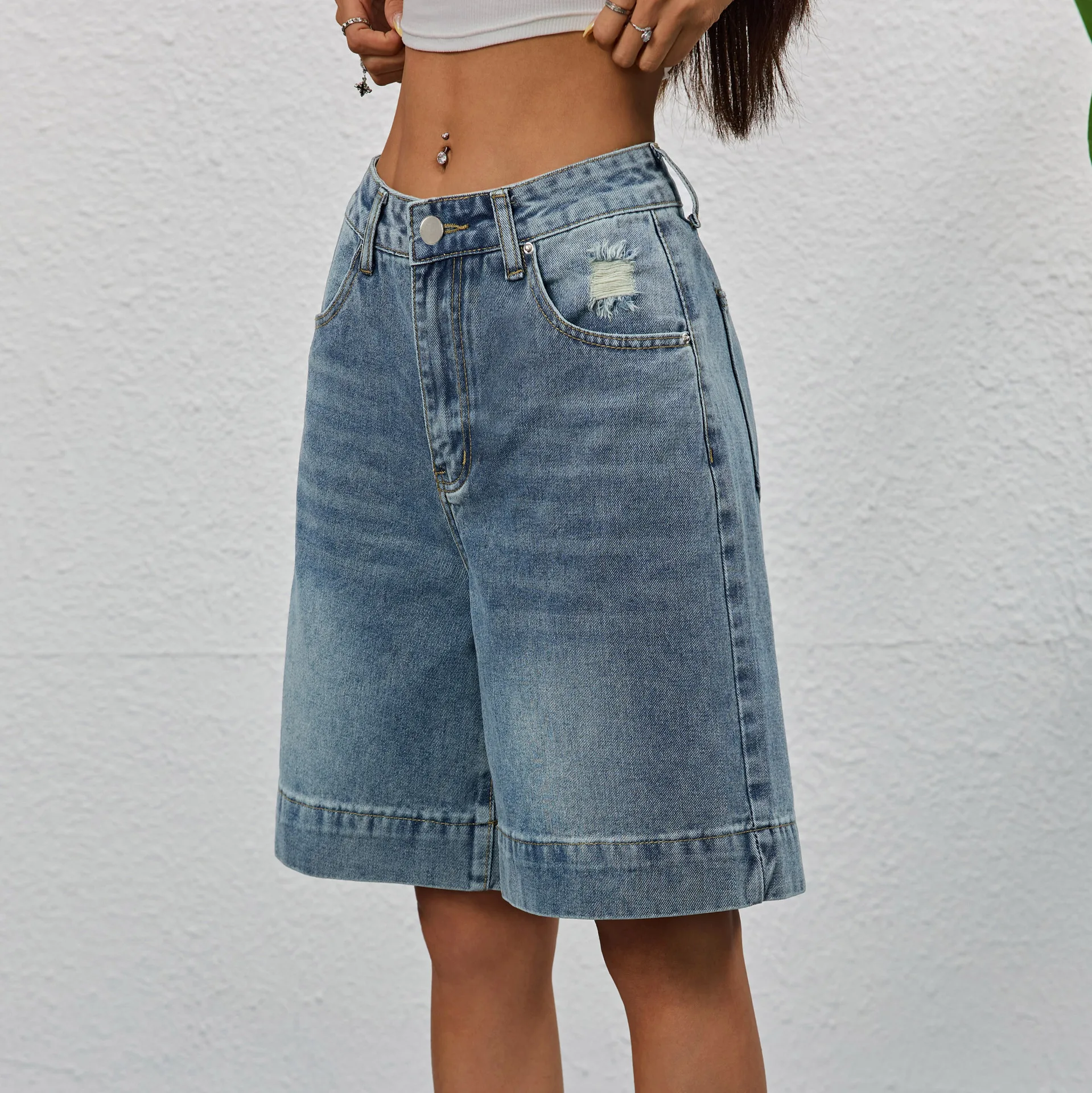 

Shorts Female Jeans Summer Wide Leg Loose Fit High Waist Denim Shorts Women's Denim Five Points Mid Length Trousers