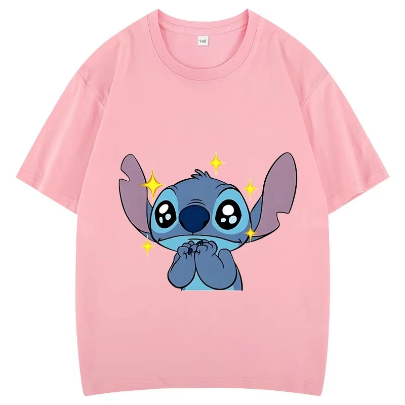 

Женская футболка с рисунком Диснея Kawaii Lilo Stitch Graphics, летние футболки, свободные блузки с короткими рукавами 90-х годов, женские белые топы Y2K с круглым вырезом