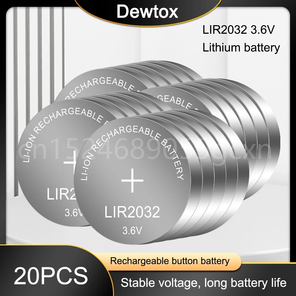 20 Stuks Nieuwe Lir2032 Li-Ion Oplaadbare Batterij 3.6V Lithium Knop Batterijen Voor Horloge Computer Vervangt Lir 2032 Cr2032/Ml2032