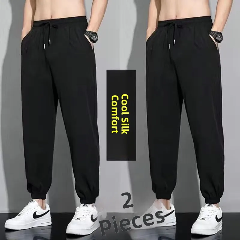 Pantaloni casual da uomo in seta di ghiaccio Cool Feeling Qui Dry Elastico Sottile Sport Pantaloni lunghi con risvolto All-Match Pantaloni leggeri estivi