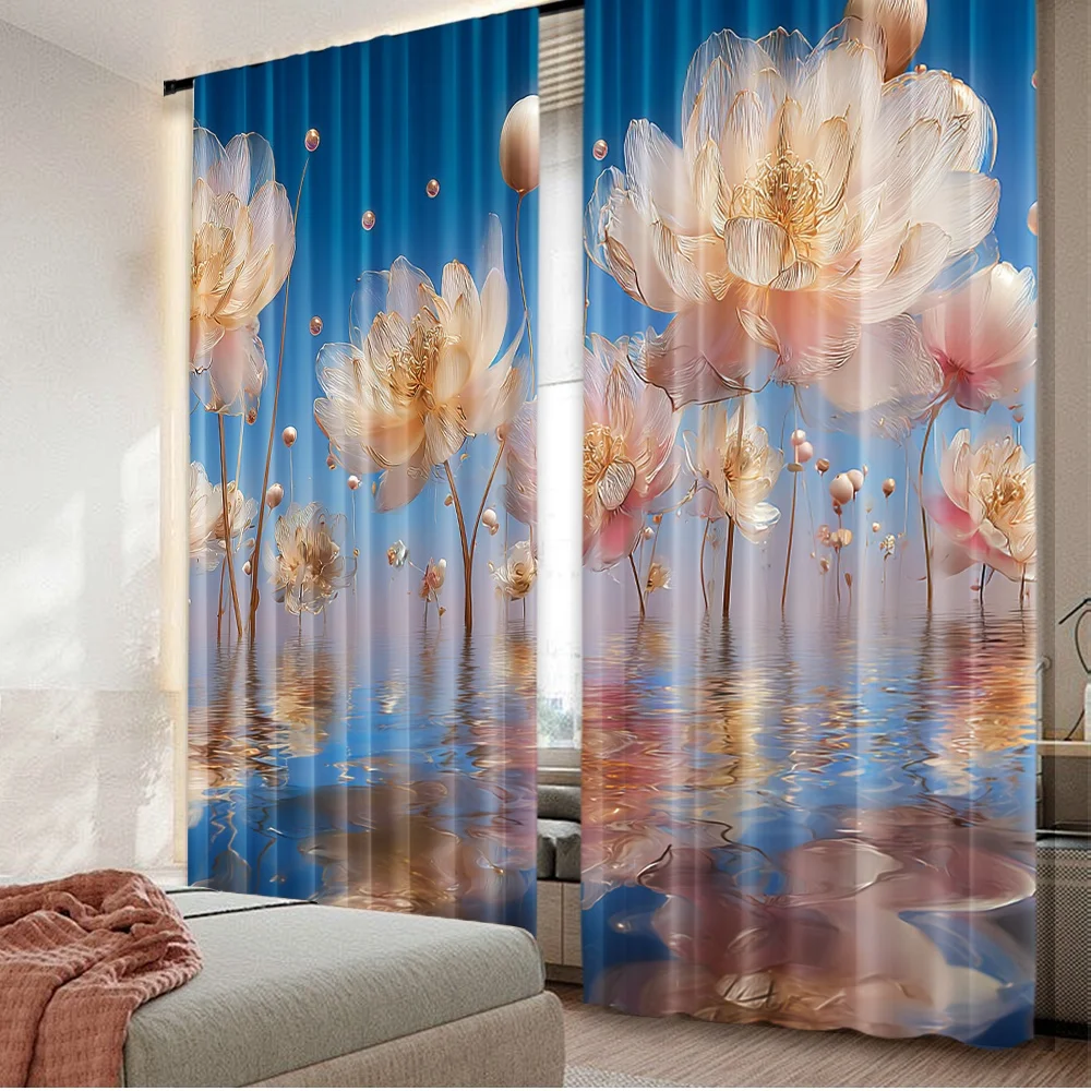 2D flat printing 2pcs Window Drapes Floating Floral Dreamscape Digital Printed Polyester Drapes Family Party Use for Event
