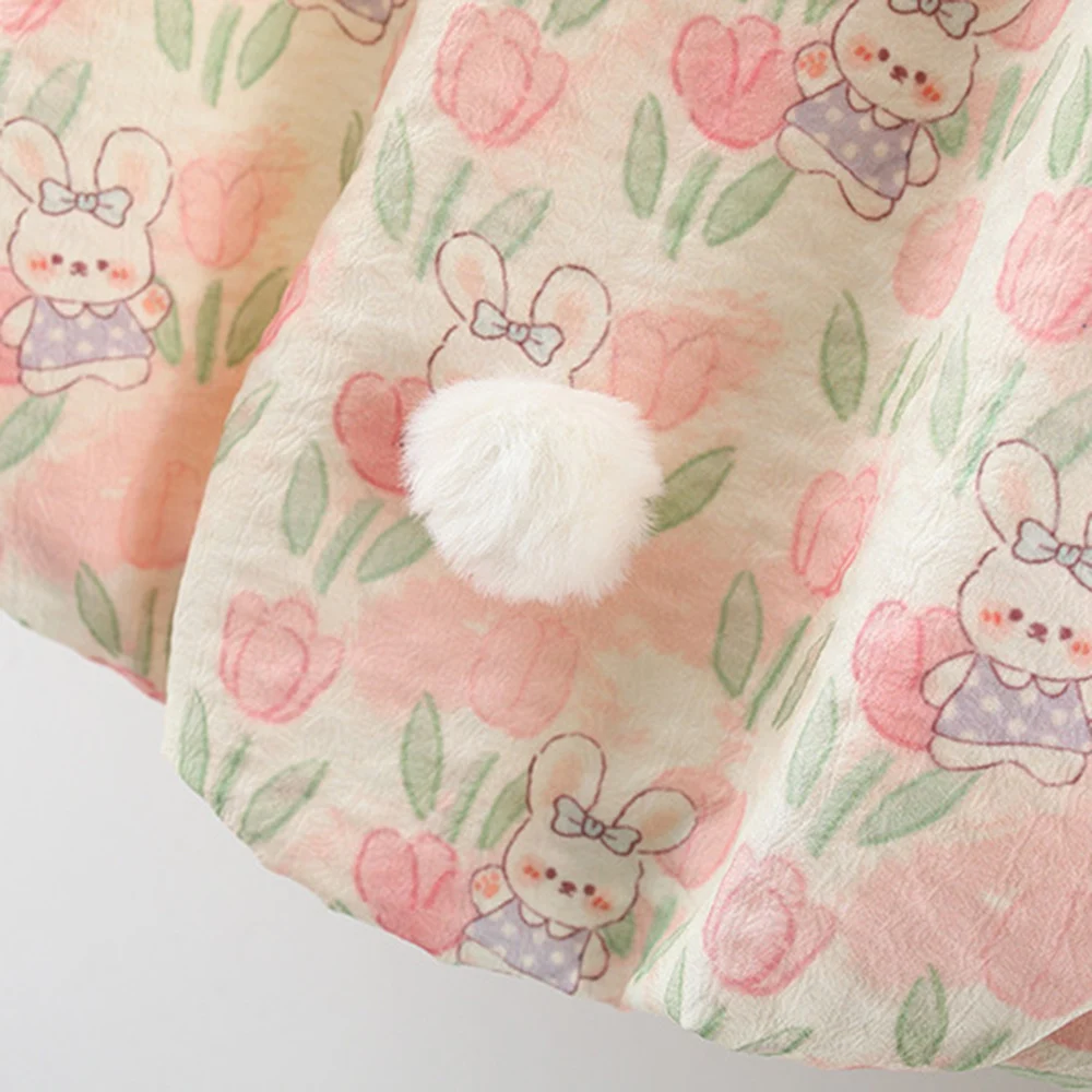 여아용 원피스 홀터 민소매 튤립 화이트 래빗 만화, 손으로 그린 달콤한 공주 원피스 당근 크로스 바디 백, 여름 신상