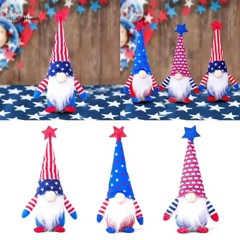 Patriotic Gnome American President Election Decoration Tomte Stripe Plush Faceless for Doll Veterans Day Elf Scandinavian 11UA