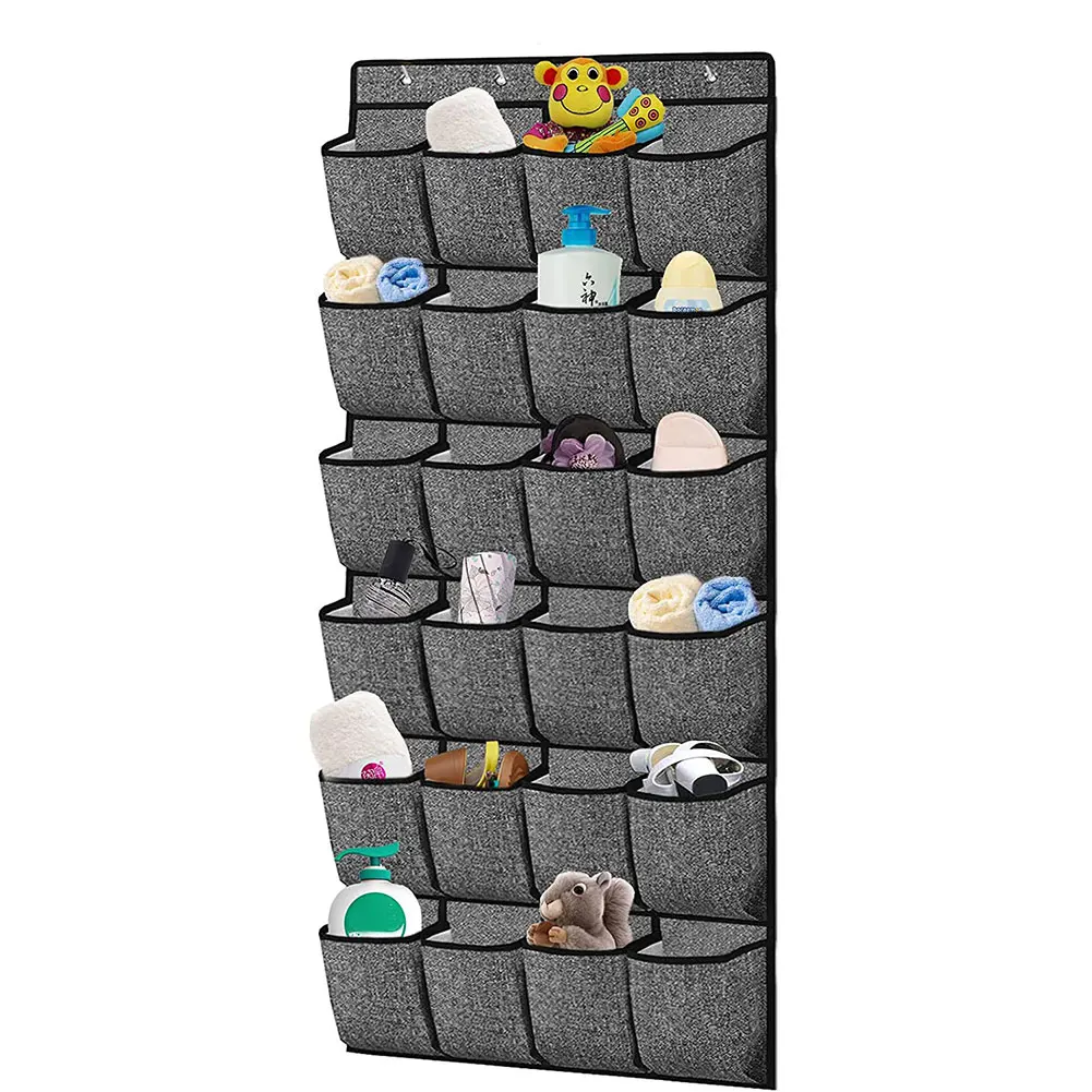 24 Pockets Shoe Holder Organiser with 4 Hooks Over The Door Hanging Shelf Rack for Closet Bedroom Bathroom for Kids Women Men