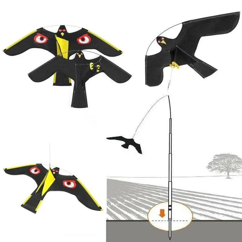 1 Set Hawk Kite with 5m Rod - Emulation Flying Bird Scarer Driving Bird Repellent for Garden Scarecrow Yard Bird Repeller