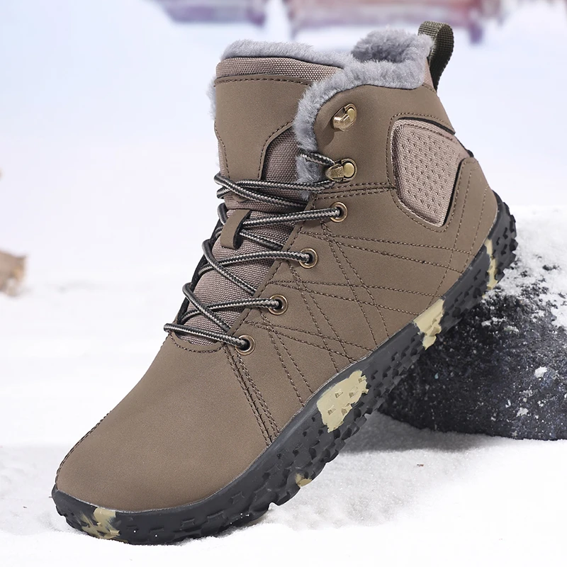

Winter Hiking Boots Brown Suede Ankle Boots Wide Toe Fur Warm Lining Snow Non Slip Pedal Men Boots 2025 Trend Luxury Brands
