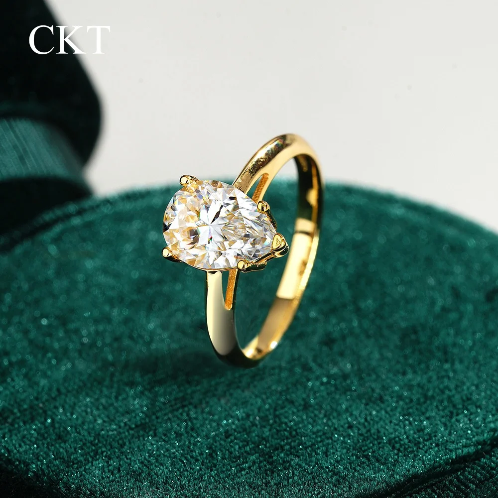 خاتم CKT فاخر من الذهب عيار 18 قيراط للنساء مزين بخواتم مويسانيتي ماسية 2 قيراط مجوهرات الزفاف الجميلة #4