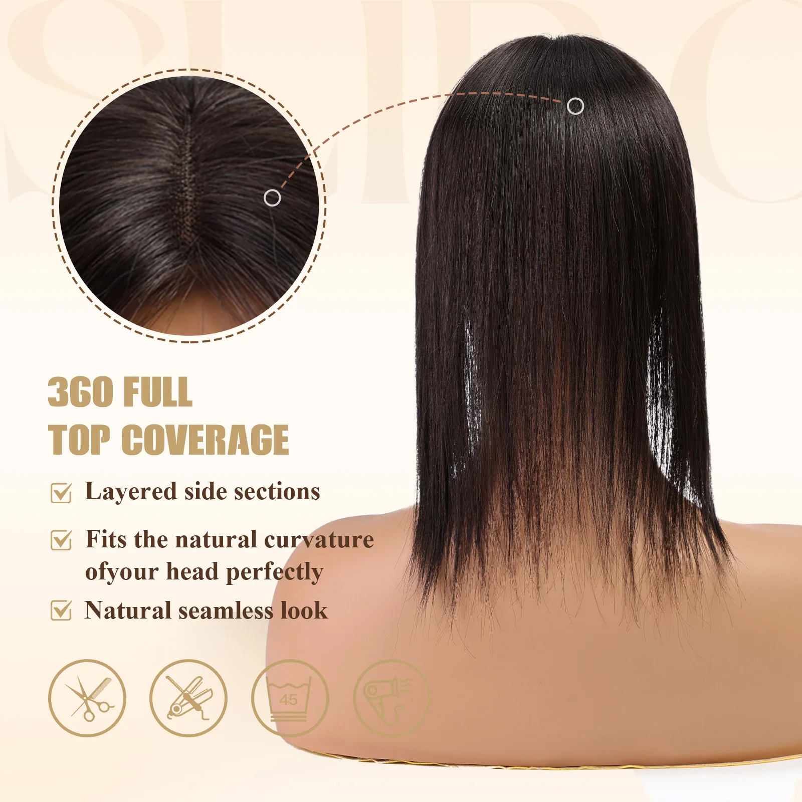 100% Remy Human Hair Toppers Clips in Hair Blacke Human Hair Topper Lace Base Hairpieces for Women Hair Extensions 14 Inches