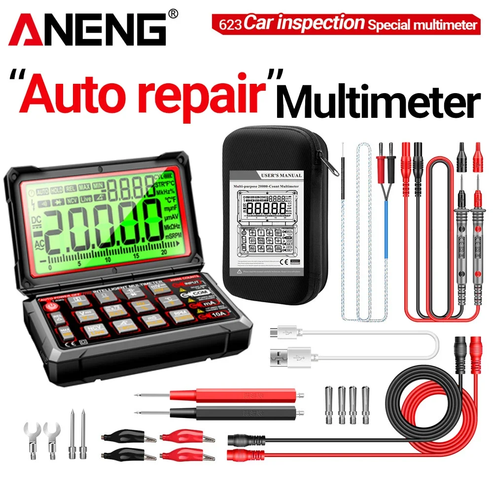 Digital Multimeter Auto Repair Tester 20000 Counts NCV Voltage Detection ANENG 623 AC DC Current Voltage Multifunction Detector