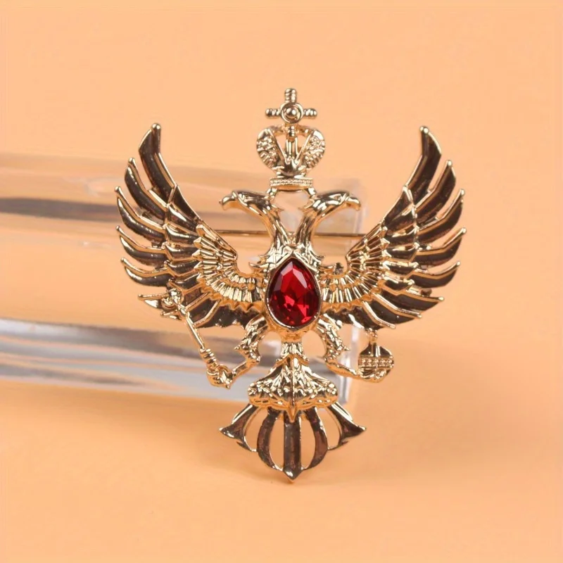 Women's Novelty Vintage Luxury Double-headed Eagle Badge Domineering Animal Crown Eagle Brooch Suit Jacket Pin Corsage