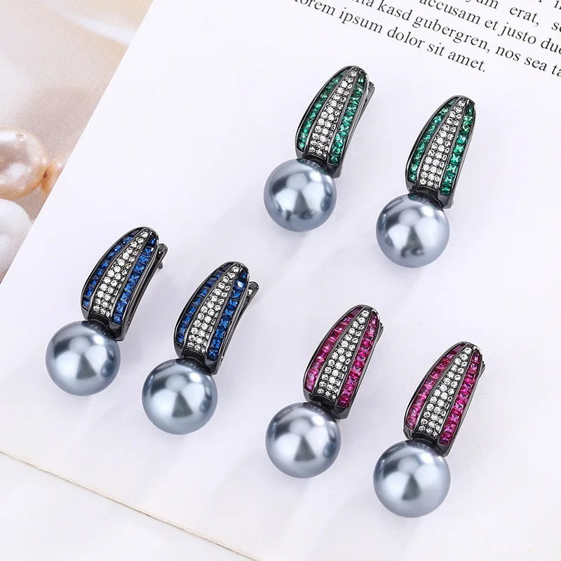 New jewelry with copper base, gold-plated, colorful gemstones, pearls, black gold, personalized earrings 12mm wholesale