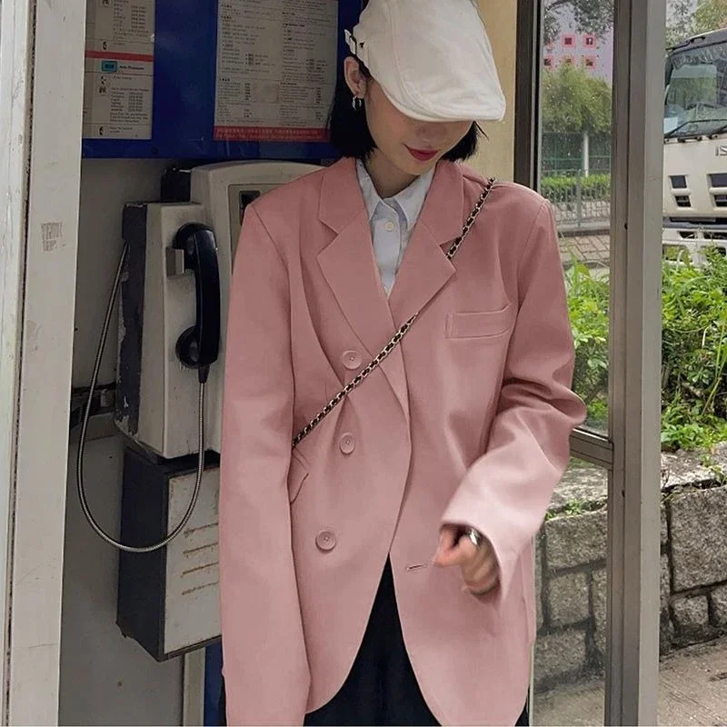 

Женский 2023 новый корейский минималистичный однотонный пиджак в британском стиле, весенне-осенний повседневный универсальный базовый топ в стиле социального назначения