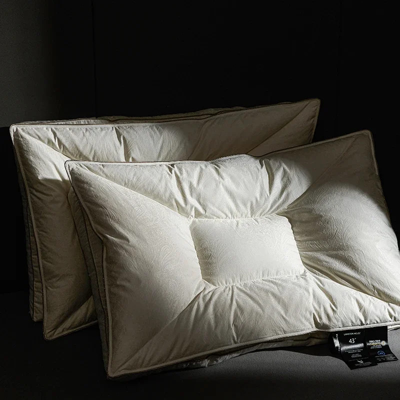 95% Goose Down Pillow Gongsatin Jacquard Down Pillow Rectangle Bedroom Sleep 5-Star Hotel Pillow Core For Sleeping