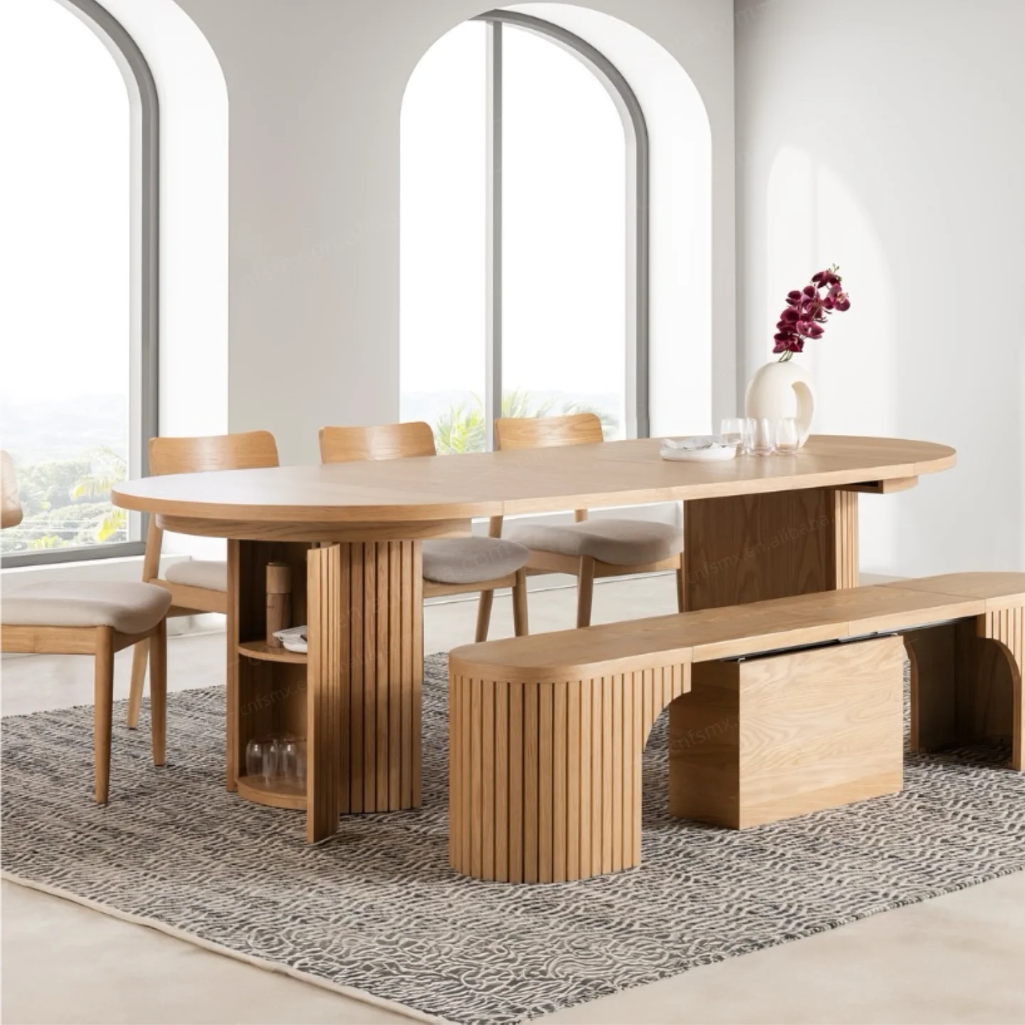 

With Mid-Antique Oval Bamboo Chair Solid Wood Home Furniture //French Modern Design High-End Extendable Dining Table