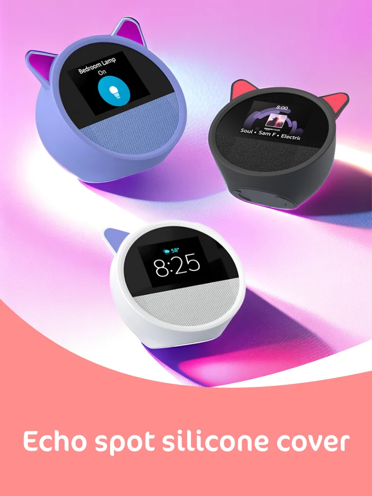 Silikonowa osłona na Echo Spot (2024) Miękka, elastyczna ochrona Wodoodporna, wielokolorowa obudowa z motywem kotka na akcesoria Echo Spot — zdjęcie produktu 7