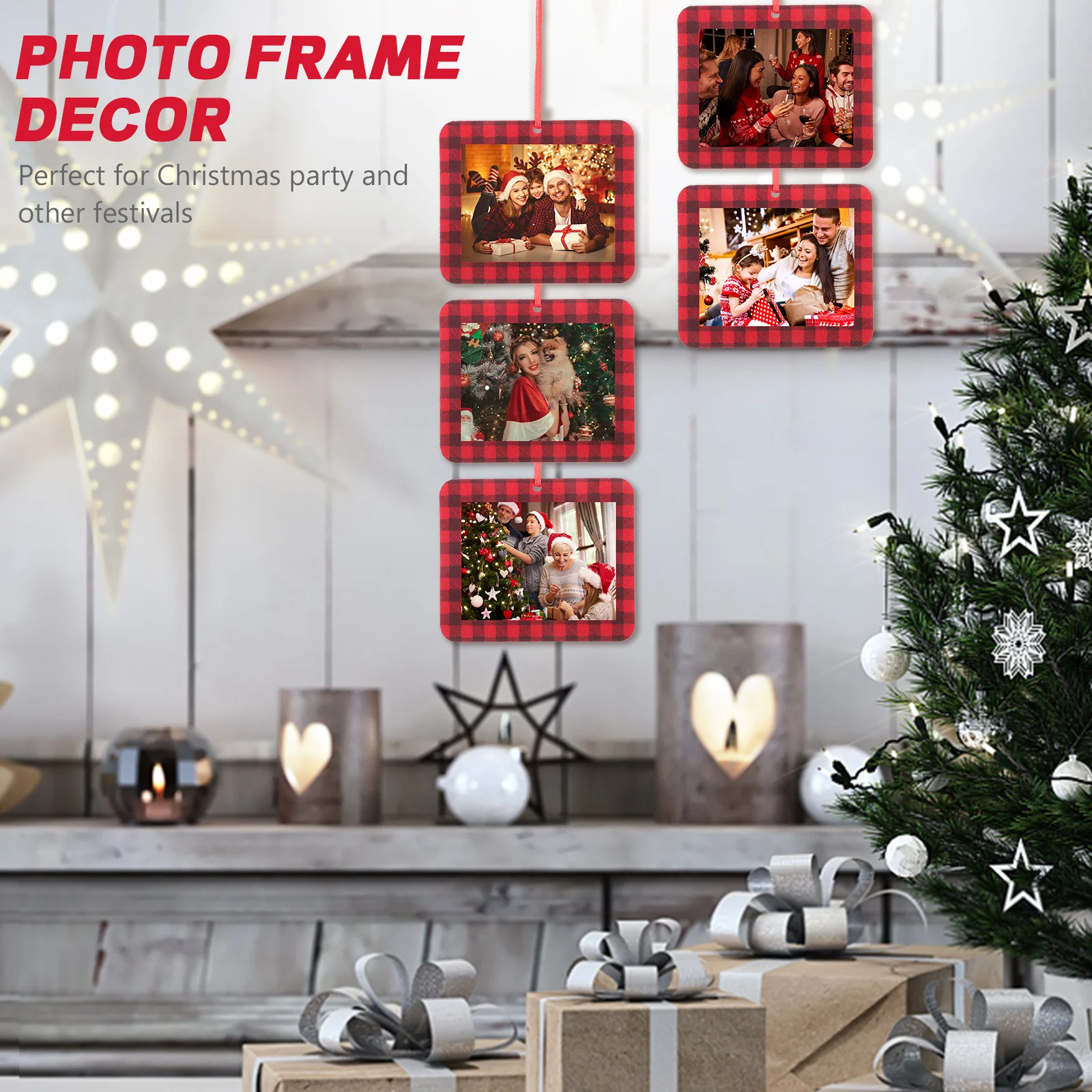 

12Pcs Picture Frame Pendant Christmas Tree Decor Felt Photo Hanging Ornament Festive Home Decoration DIY Gift Photo Frame Decor