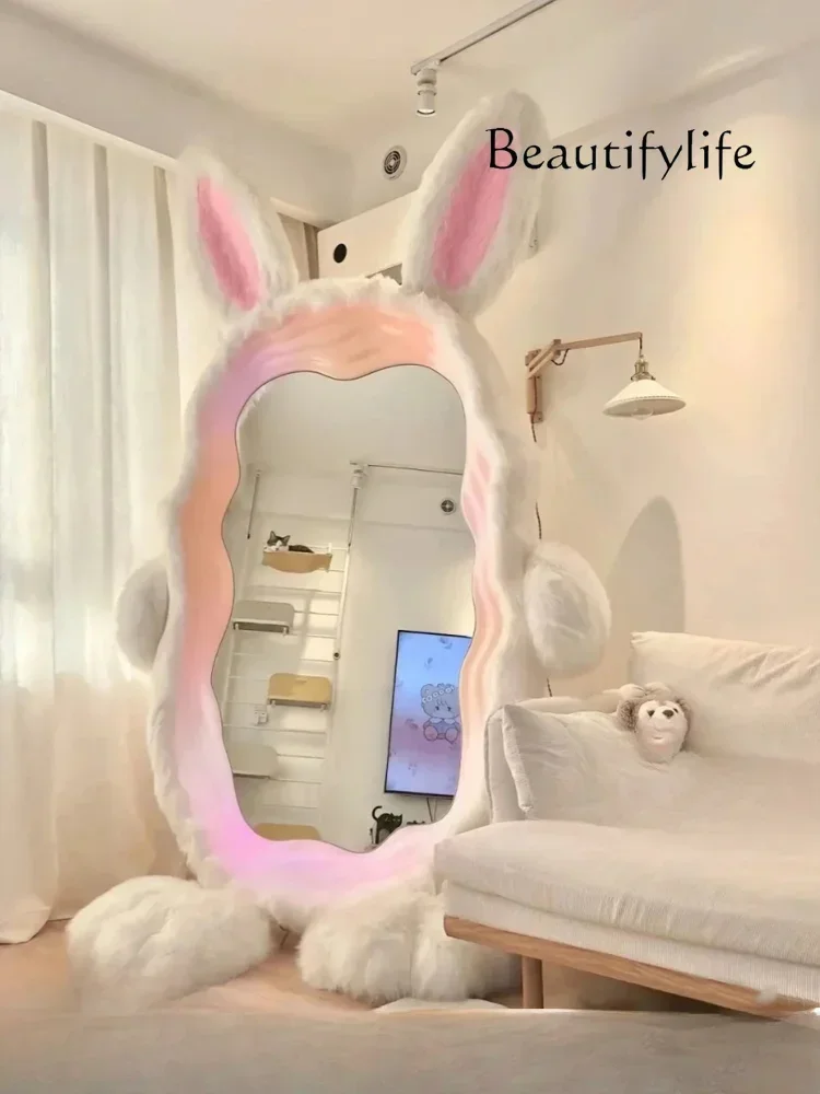 Rabbit Full Body Luminous Floor Wave Mirror Home Full-Length Mirror Modern Cute Oversized Mirror