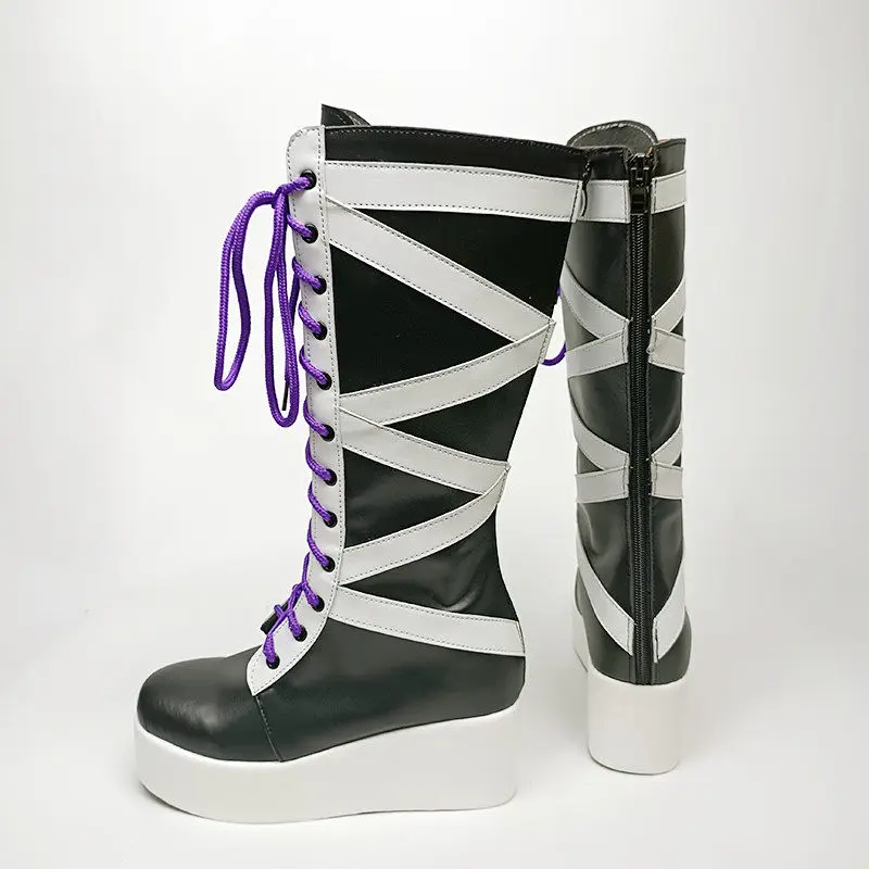 Anime Hypnosis Mic -Division Rap Battle- Aimono Jūshi Cosplay Shoes Black Long PU Leather Boots For Halloween Carnival