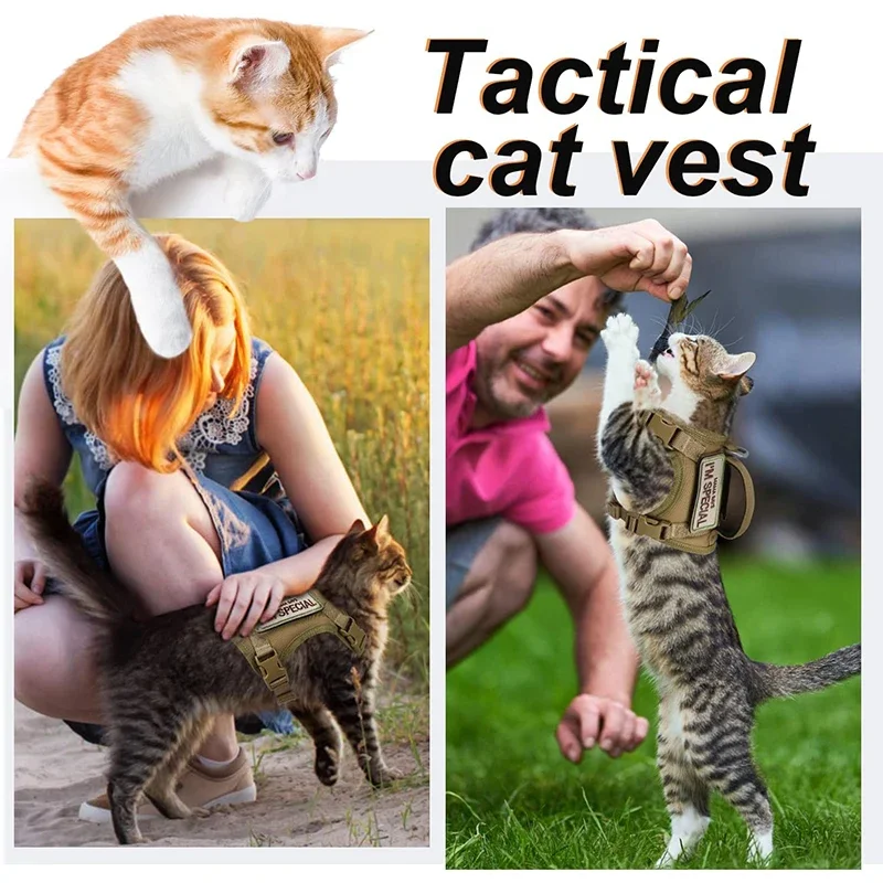 Tactical Cat Harness Vest Dog Cat Harness Military Pet Vest Tactical Dog Harness with 2 Sticker Adjustable Training Cat Vest