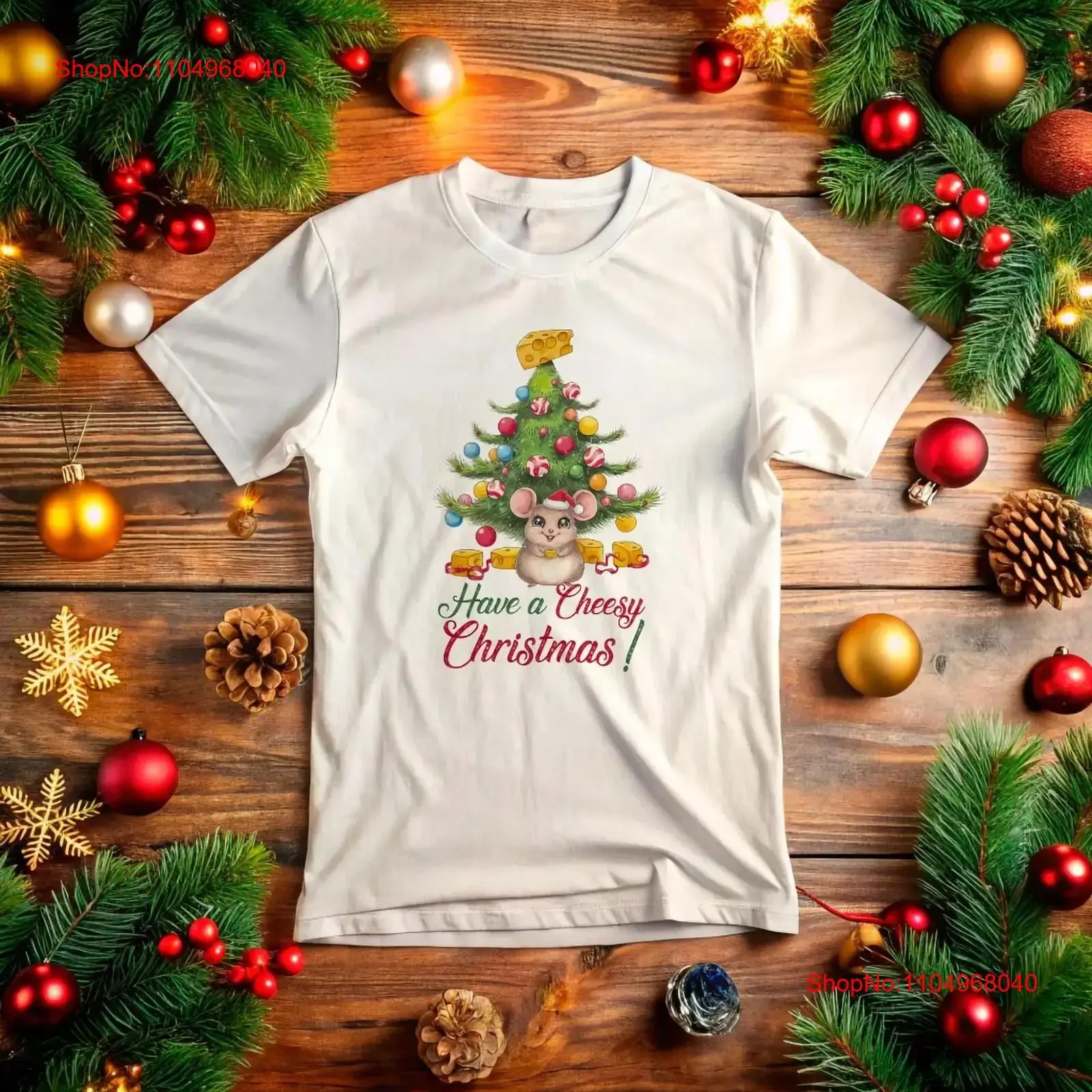 

cheesy Christmas tee funny holiday shirt cute mouse Santa t Xmas gift idea seasonal fun vintage Washed Stretched fashion homme