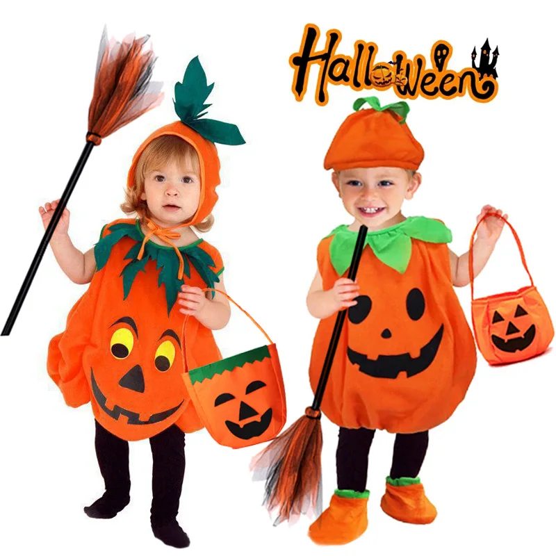

Kids Halloween Pumpkin Costume for Toddler Boys Girls Stage Role Play jumpsuits Tops+Hat+Bag Carnival Party Clothing Set 1-10T
