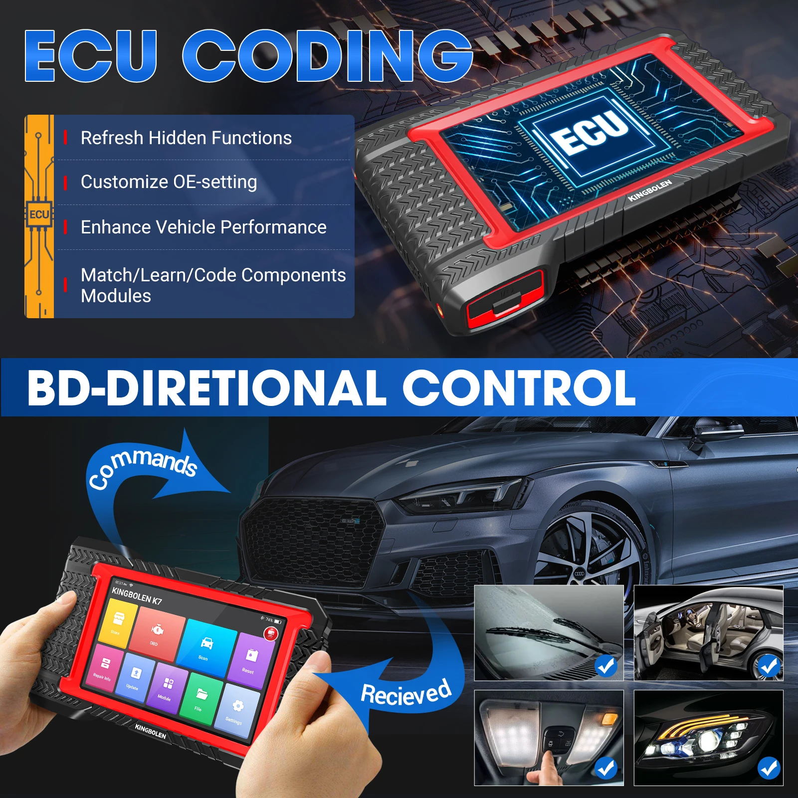 For Kingbolen K7 PK D7 Ecu Coding 36+ Reset Functions Active Test Auto VIN Obd2 Scanner Car Diagnostic Machine Tool For All Cars