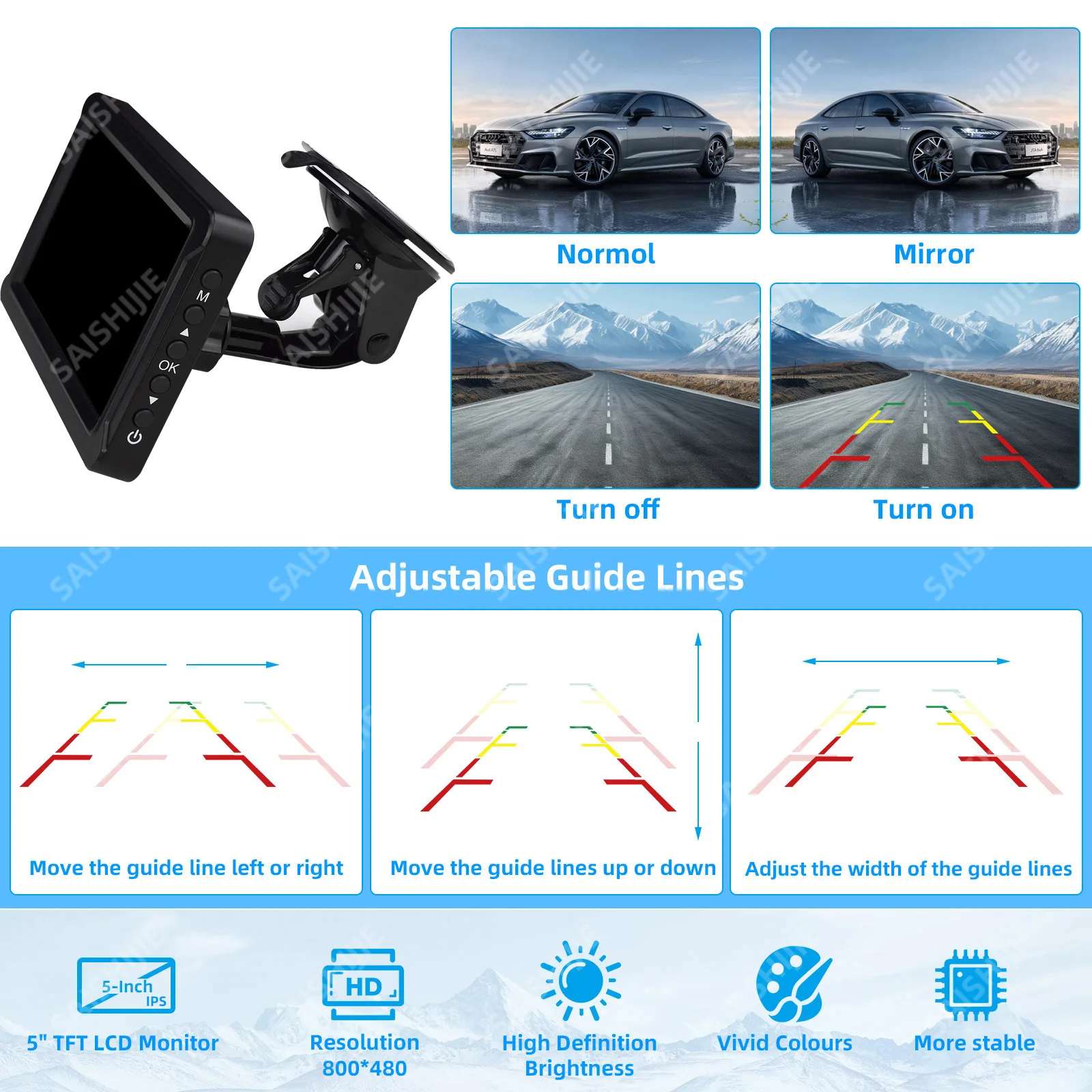 كاميرا عكسية عالية الدقة لضوء الفرامل لسيارة Ford Transit Custom Van 2012- 2015 (إصدار لمبة الباب الحظيرة/القسمة) مع مجموعة مراقبة 5 بوصة