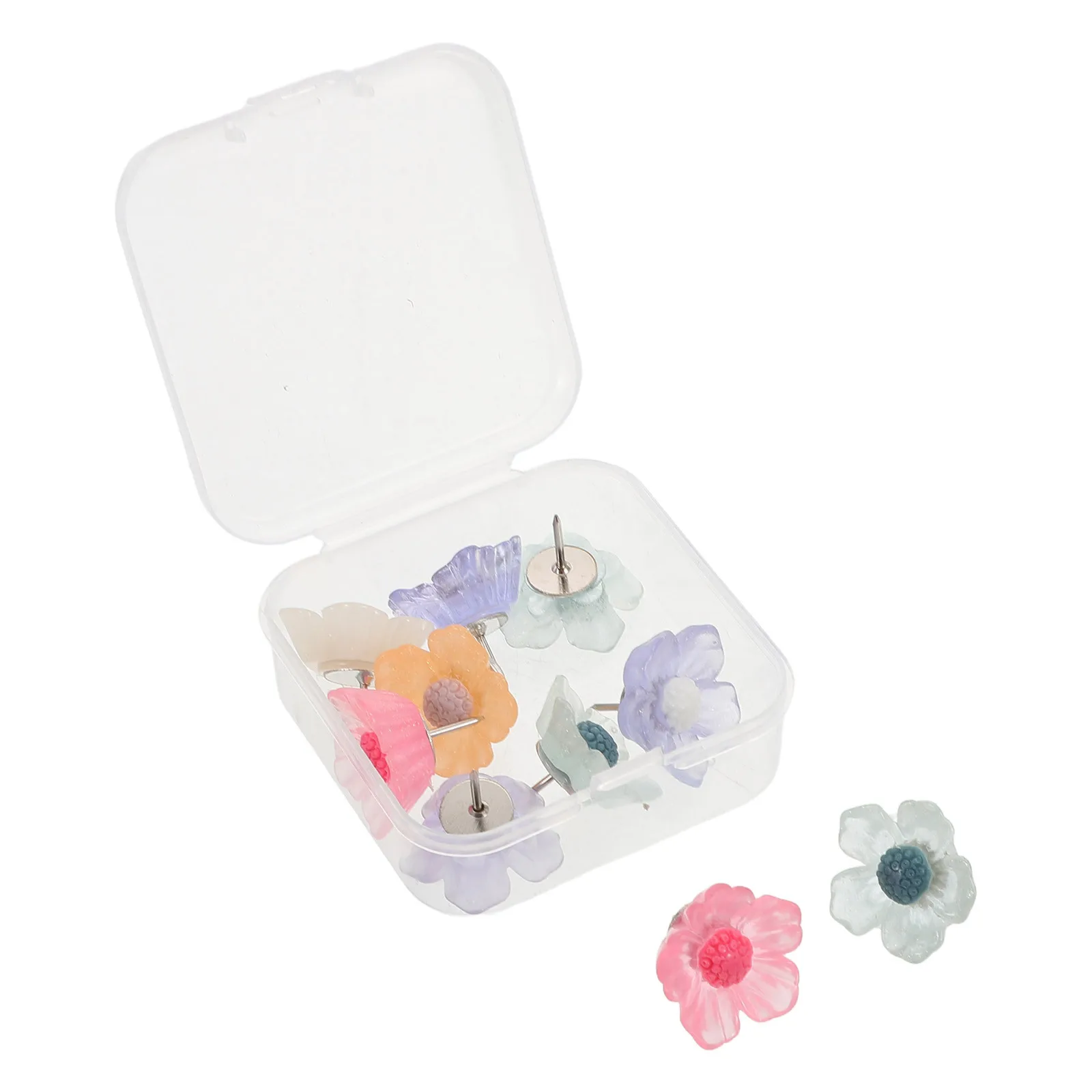 

10Pcs Flower Pushpins Transparent Resin Decorative Thumbtacks for Cork Board Office Home Room Decor Creative Floral Pins
