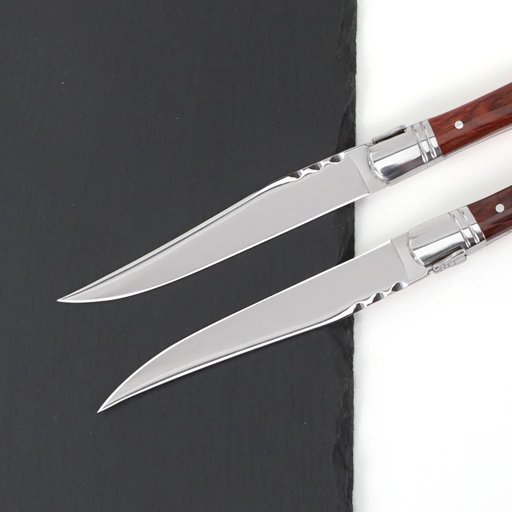 Jaswehome 2-6pcs Steak Knives Forks Set Stainless Steel Dinnerware Red Pakka Wood Handle 430 Double Steel Head Cutlery Gift Set
