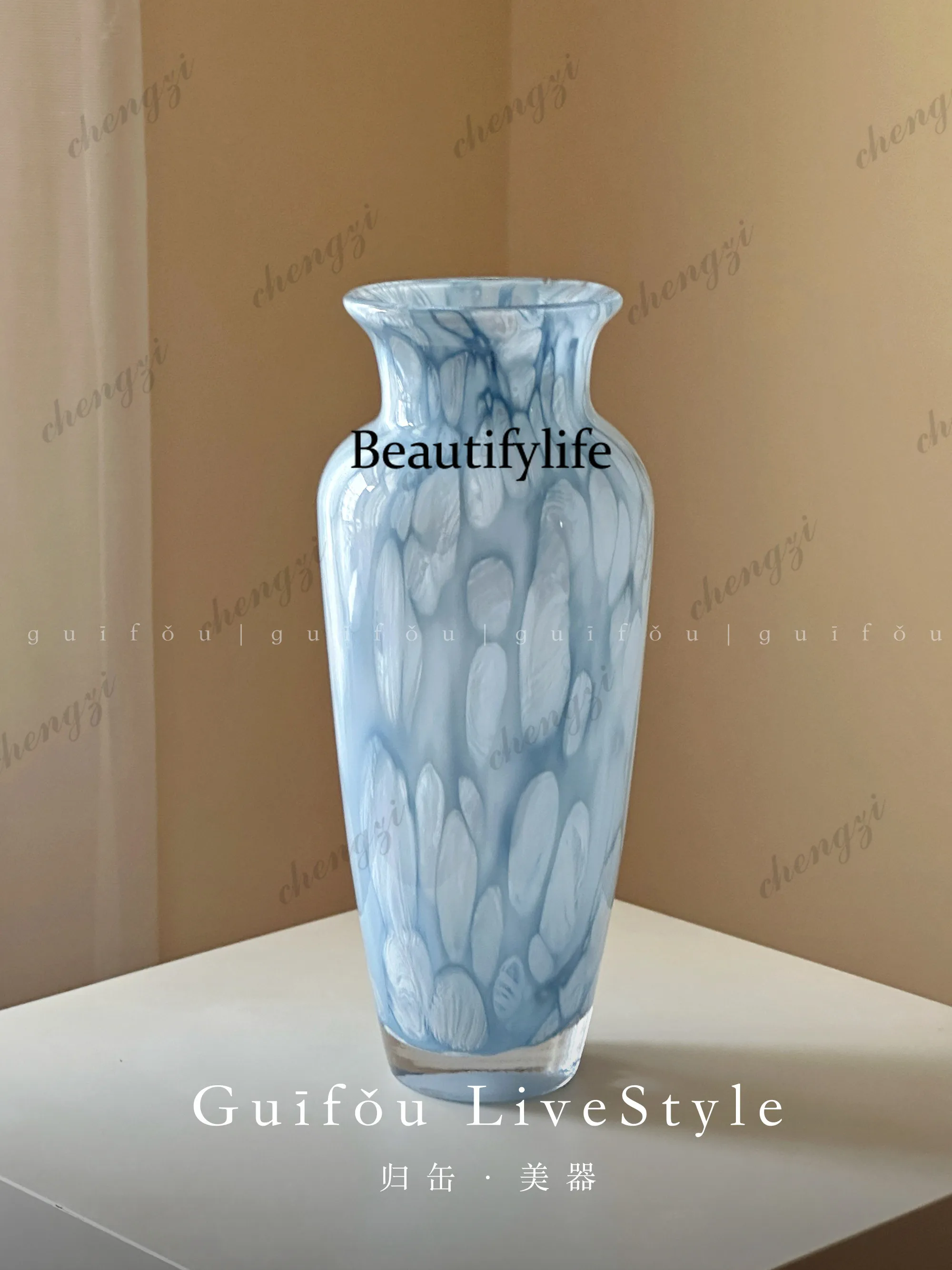 New Chinese light luxury high-end glazed pink blue plum vase living room flower arrangement