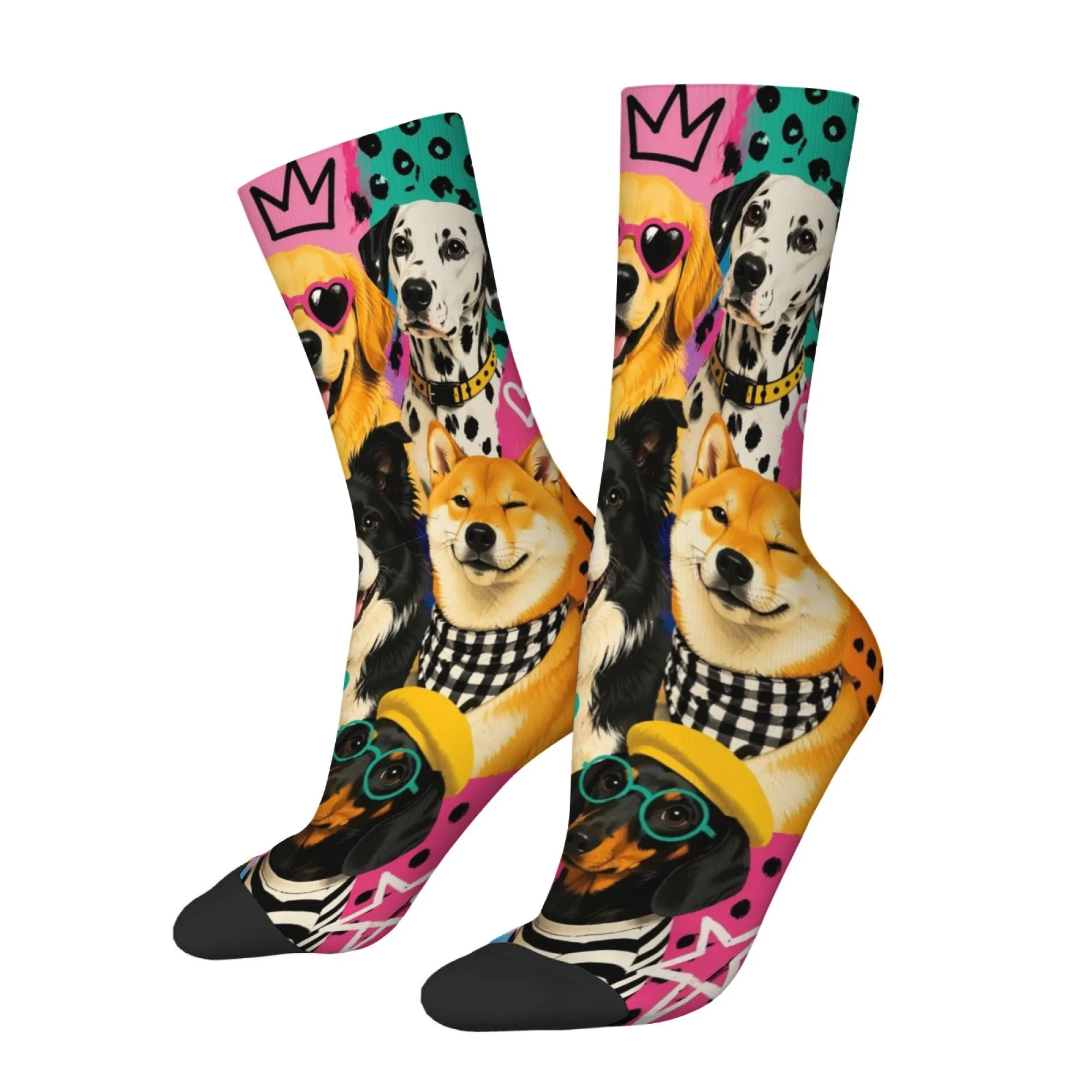 Pop Art Style Cool Cute Dog Socks Non-Slip Stretchy Breathable Men's Socks Travel Leisure Hiking Retro Streetwear Graphic Socks