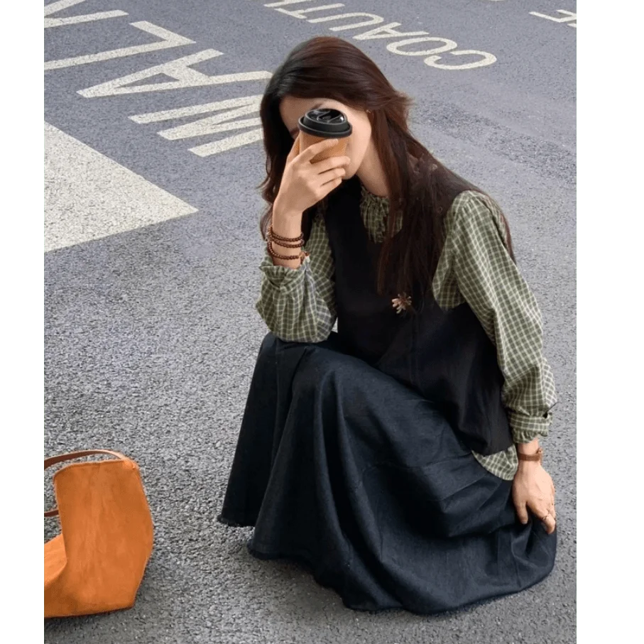 가을 신상 예술적 슬레 드 티피스 세트 레트로 스위트 하이엔드 에이지 디파이닝 패셔너블 여성용 롱 스웨터